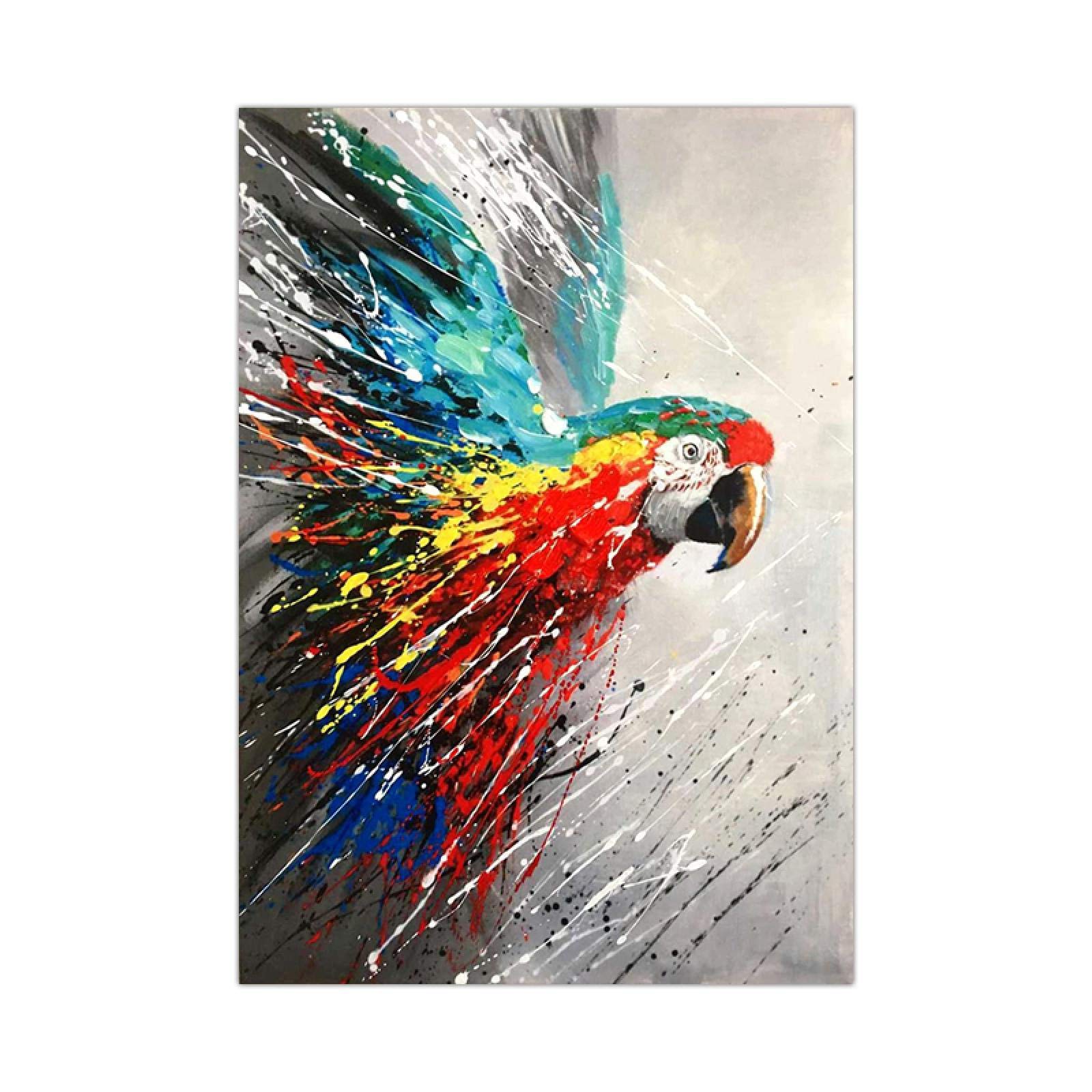 Amazon｜カラフルなオウム動物水彩キャンバス絵画ポップアート